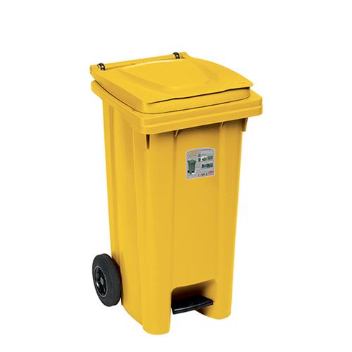 Bidone Carrellato Giallo Lt 120 C/Ped