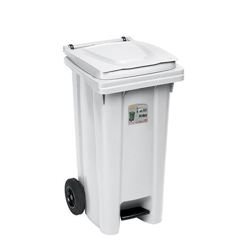 Bidone Carrellato Bianco Lt 120 C/Ped