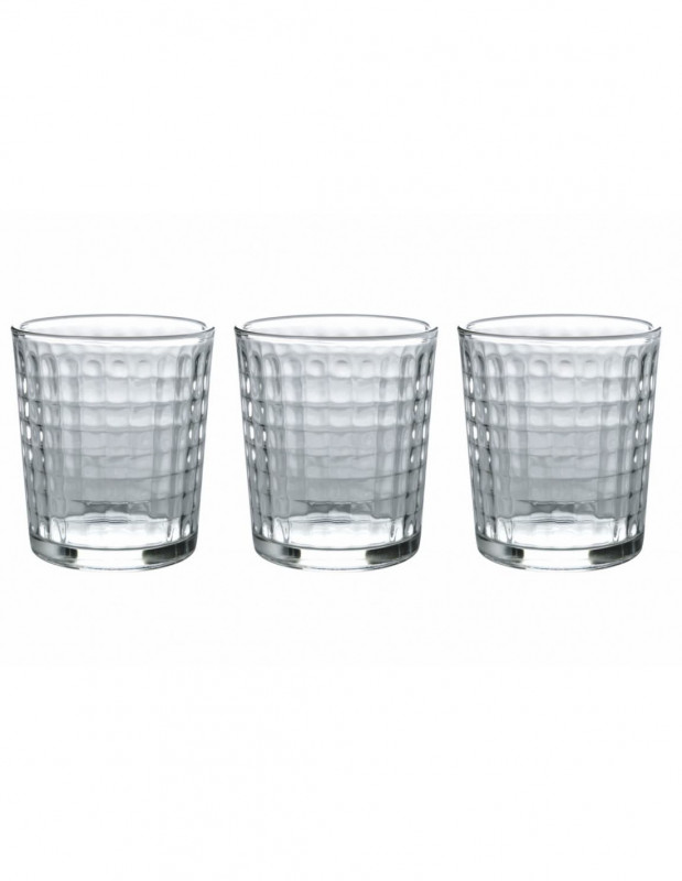 Bicchiere Vetro Acqua Quadri 370 Ml 3 Pz
