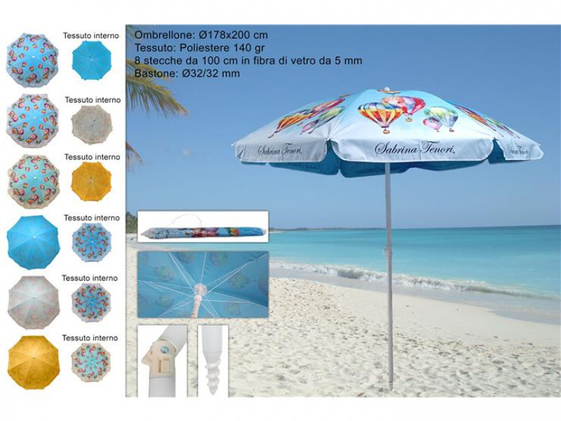 Ombrellone Mare Mongolfiere 178X200 Fibra Vetro Col Ass