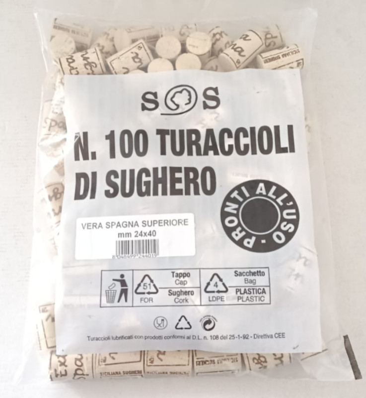 Tappo Sughero Vera Spagna D. 24x40 Pz 100
