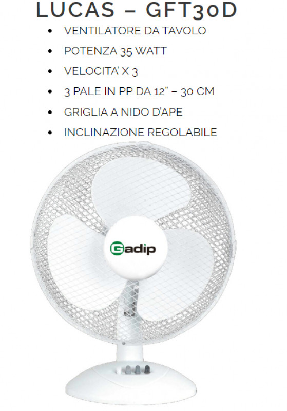 Ventilatore da Tavolo Lucas 35 W Gadip